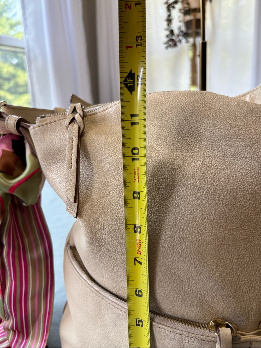 Dooney & Bourke Ecru Cream Pebbled Leather Shoulder Hobo with Colorful Scarf - Picture 14 of 16